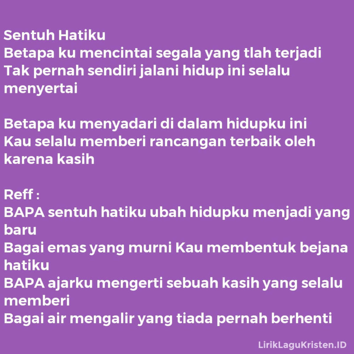 Sentuh Hatiku Lirik Lagu Kristen